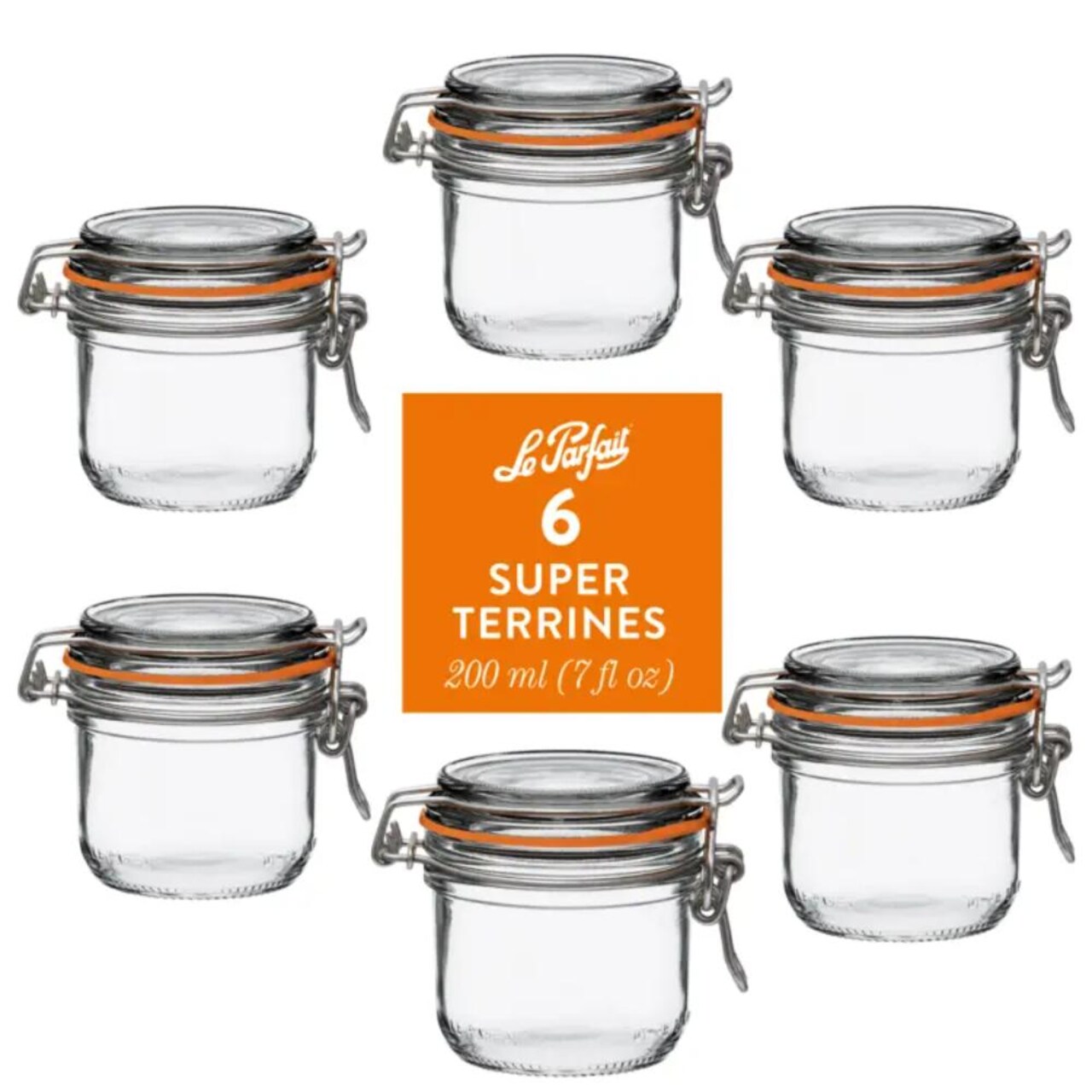 Le Parfait - Clear - Versatile Glass Preserving Jars for Home Canning and Storage - 6 Piece